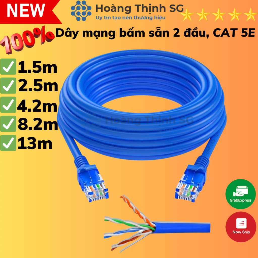 Dây cáp mạng LAN CAT5E bấm sẵn 2 đầu, 1.5m-3m-5m-10m chuẩn RJ45 kết nối ...