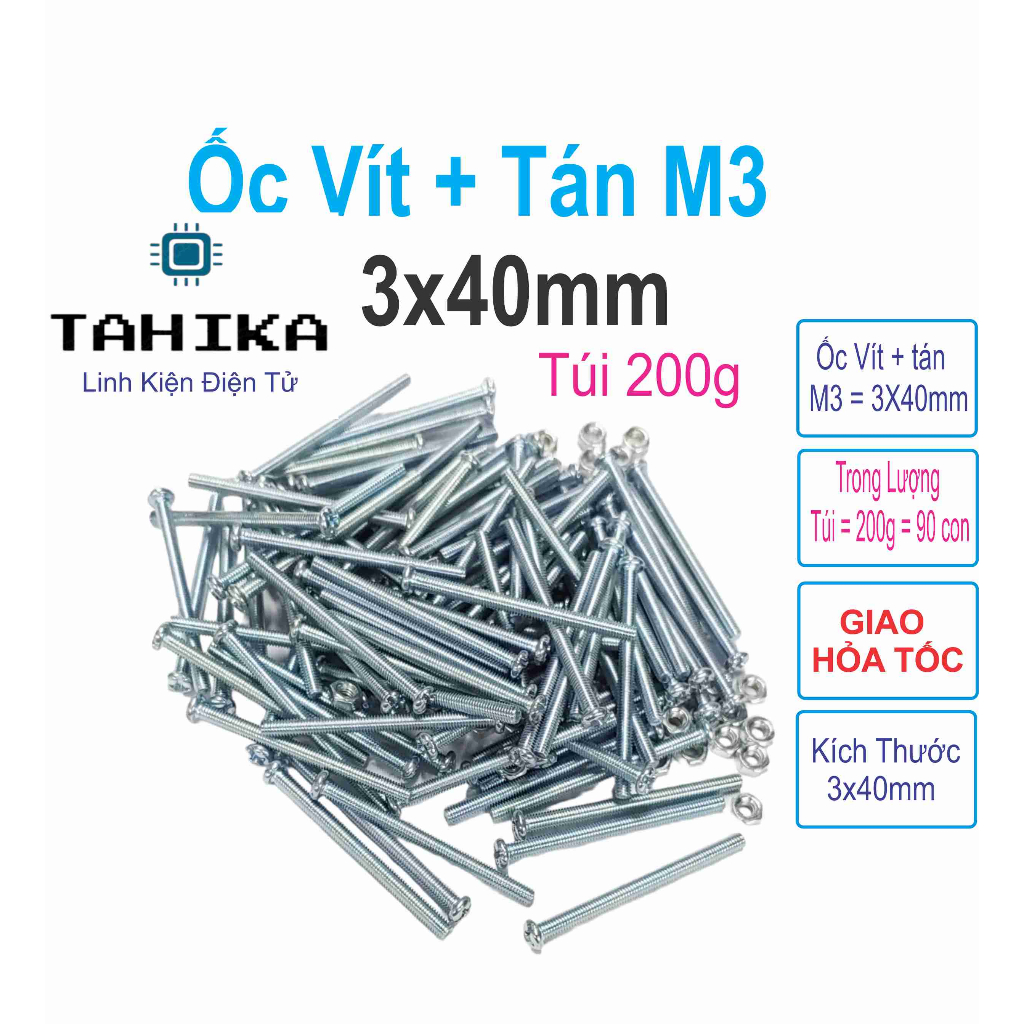 Ốc vít tán M3 3ly dài 4cm ( túi 200g ) 90 con - linh kiện điện tử ...