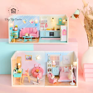 Đồ chơi Mô hình DIY Phòng búp bê, Nhà búp bê bằng gỗ tự lắp ghép (có mica che bụi) Ngôi Nhà Mơ Ước