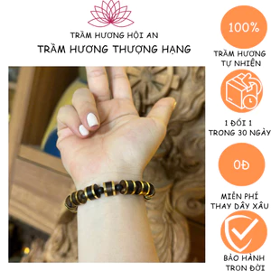 Vòng trầm hương đeo tay Trúc INDO 12 ly bọc và:ng non 2 đầu, đẹp độc lạ, bình an và may mắn.