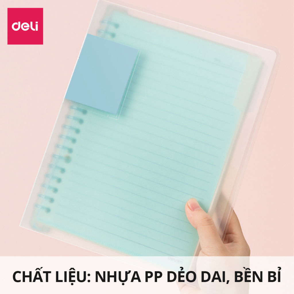 Sổ Còng Binder Kẻ Ngang B5 Màu Pastel Deli - 120 Trang Giấy Chống Lóa - Học Sinh, Văn Phòng Ghi Chép Takenote Planner