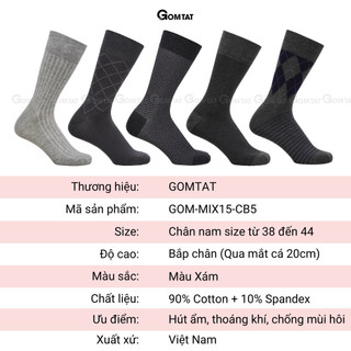 Hộp 5 đôi tất nam cao cổ đi giày tây GOMTAT tone màu xám, vớ nam công sở cổ cao chất liệu cotton cao cấp - LUX-MIX15-CB5
