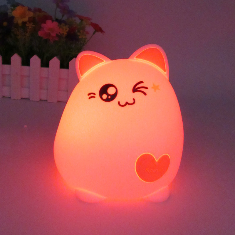 Đèn ngủ Silicone mèo tim cảm ứng, Sạc USB