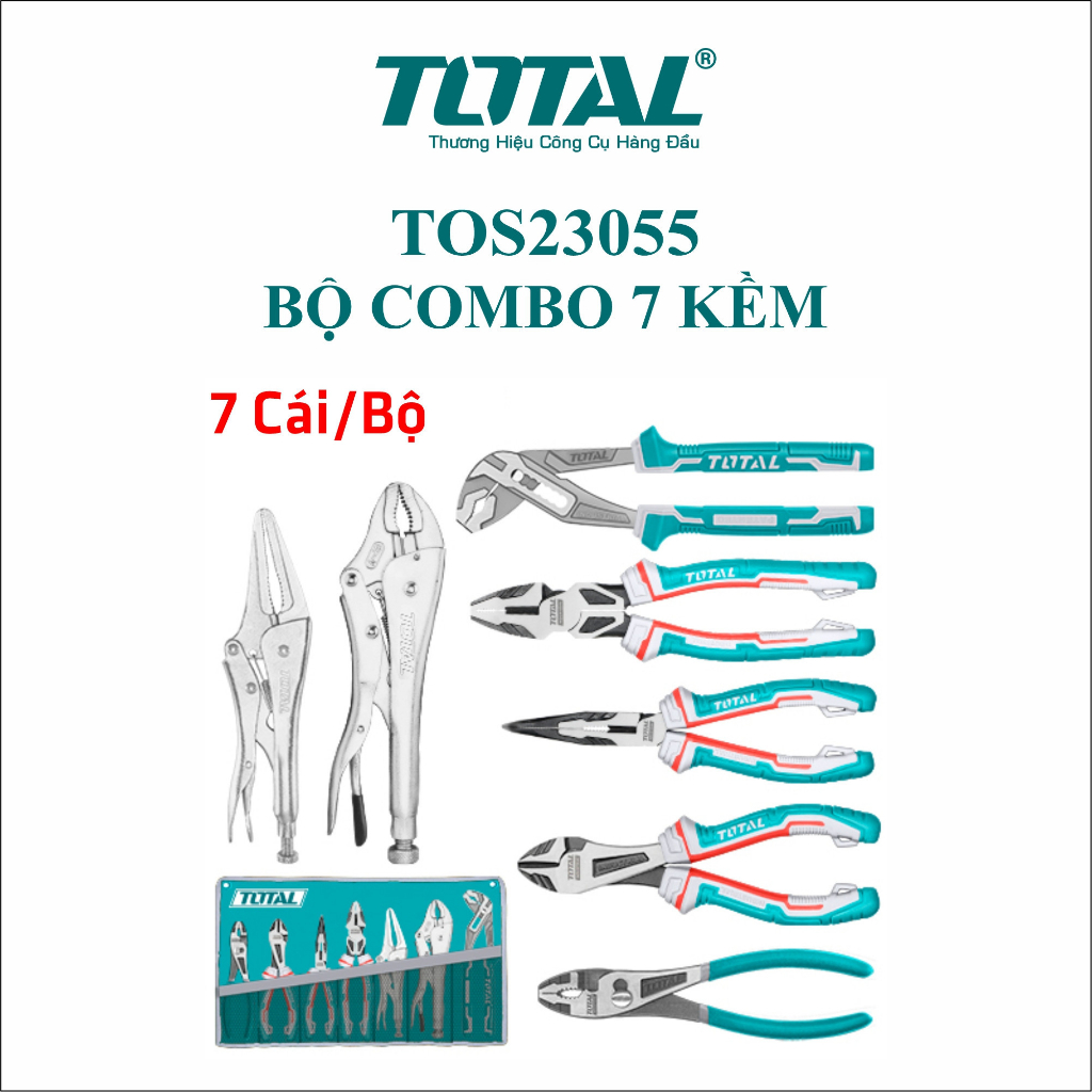 Bộ combo 7 kềm Total TOS23055 gồm: 1 kèm mỏ quạ, 1 kềm răng, 1 kềm mũi ...
