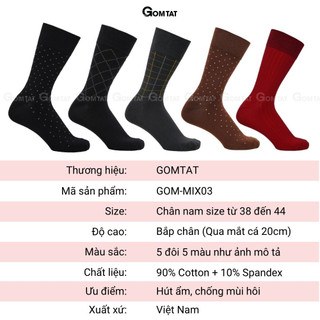 Hộp 5 đôi vớ nam cổ cao GOMTAT mẫu MIX03, chất liệu cotton cao cấp hút ẩm, thoáng khí - LUX-MIX03-CB5