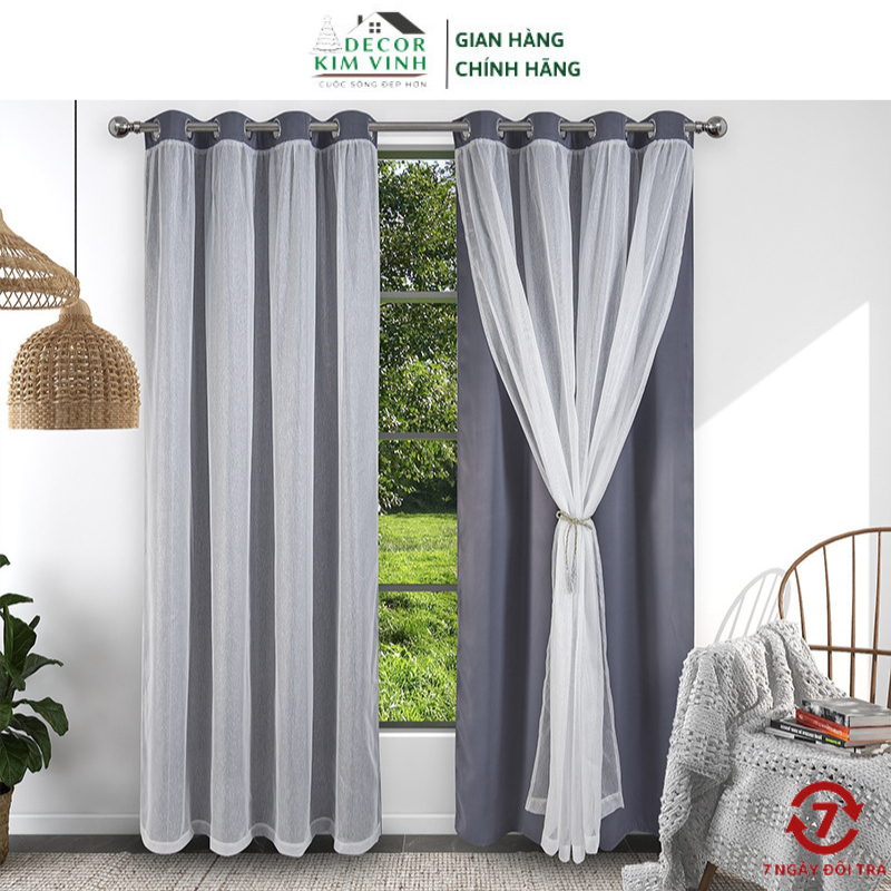 Rèm Khoen Lỗ, Khoen Ri Đô, Rèm Dán Hai Lớp XÁM ĐẬM Decor Kim Vinh ...