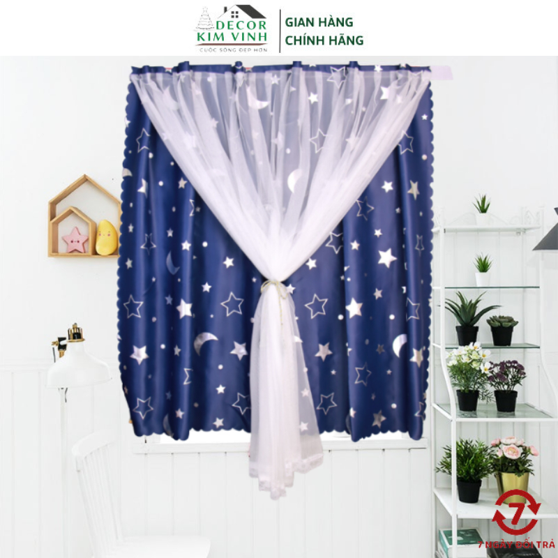 Rèm Khoen Lỗ, Khoen Ri Đô, Rèm Dán Hai Lớp TRĂNG SAO XANH ĐEN Decor Kim ...