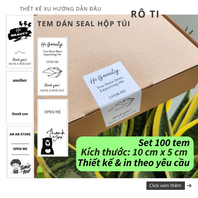 100 Tem dán niêm phong hộp carton Nhãn dán seal túi gói hàng Sticker ...