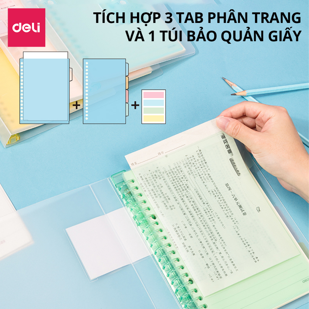 Sổ Còng Binder Kẻ Ngang B5 Màu Pastel Deli - 120 Trang Giấy Chống Lóa - Học Sinh, Văn Phòng Ghi Chép Takenote Planner
