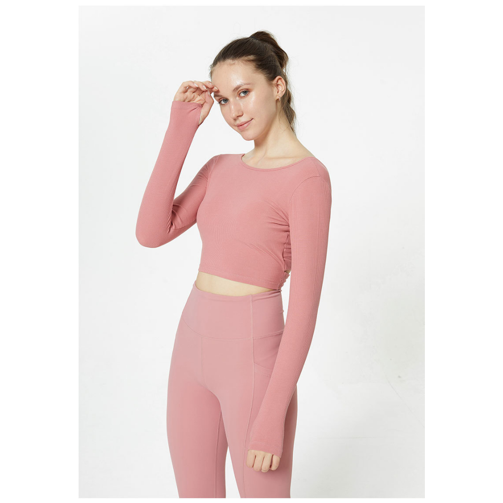 Áo  tập yoga Fit Her dài tay lưng đan dây gợi cảm có kèm mút ngực
