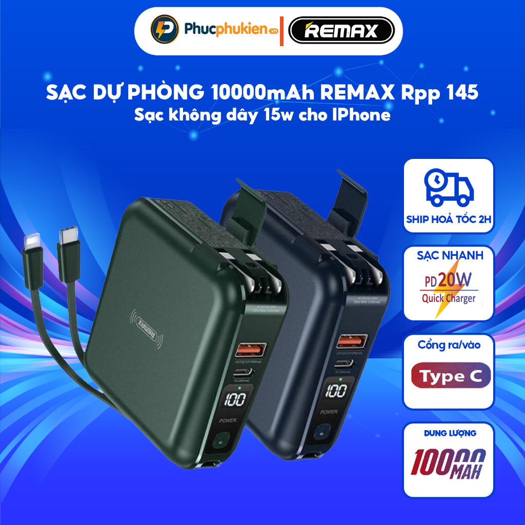 REMAX sạc dự phòng Remax RPP 145 10000mah tích hợp dây sạc, sạc không ...