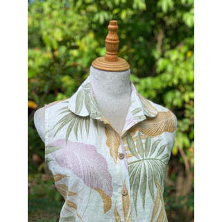 [JUNE LINEN] A14 - Áo sơ mi sát nách nữ họa tiết, Vải LINEN TƯNG PREMIUM.