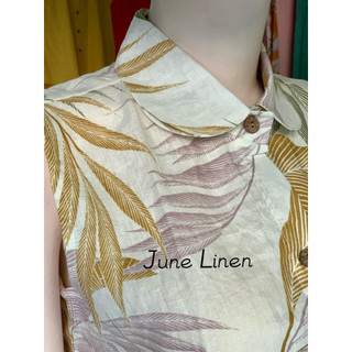 [JUNE LINEN] A14 - Áo sơ mi sát nách nữ họa tiết, Vải LINEN TƯNG PREMIUM.