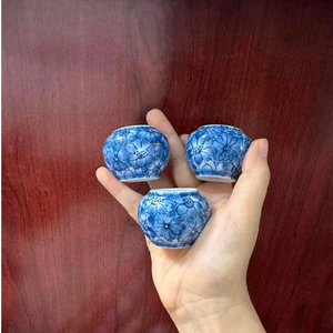 Cóng sứ chim chào mào hàng Bát Tràng mẫu vẽ , gắn sẵn kèm tai cho lồng chào mào