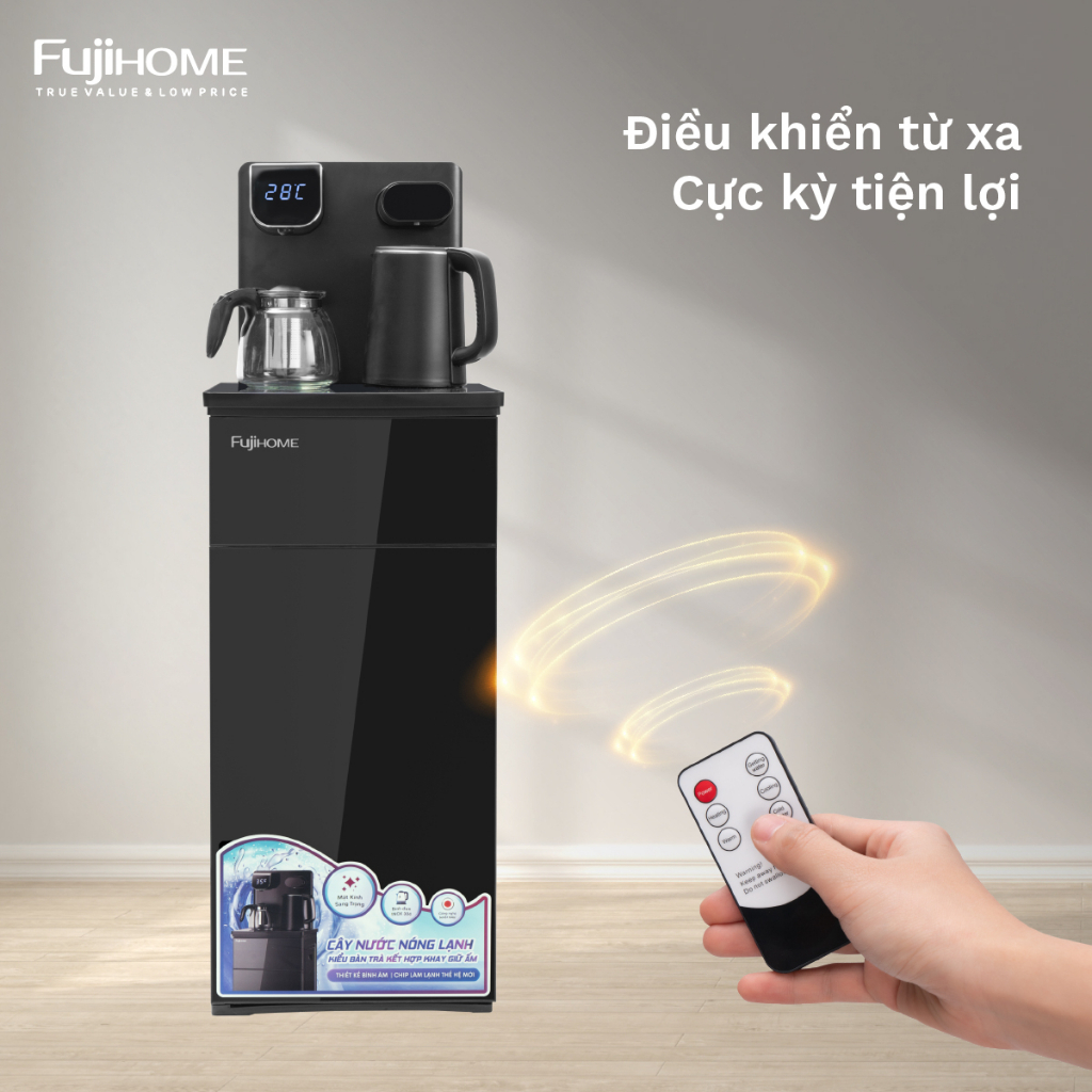 Cây nước nóng lạnh Fujihome TB110E kết hợp bàn trà, làm lạnh chip điện tử bảo hành chính hãng 2 năm