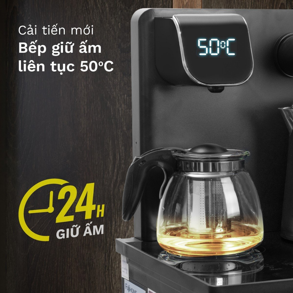 Cây nước nóng lạnh Fujihome TB110E kết hợp bàn trà, làm lạnh chip điện tử bảo hành chính hãng 2 năm