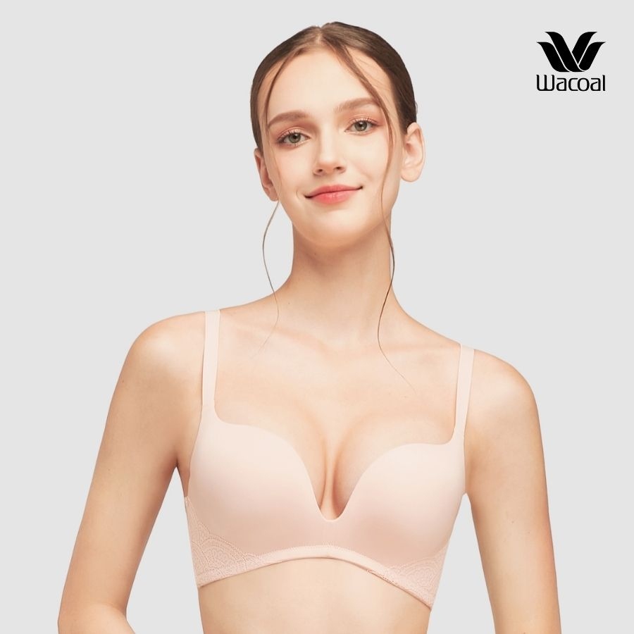 Áo lót Wacoal IIB3208 không gọng, khoét sâu, nâng vừa, trơn, mút 2cm, ren bản lưng cánh tiên - IB3208