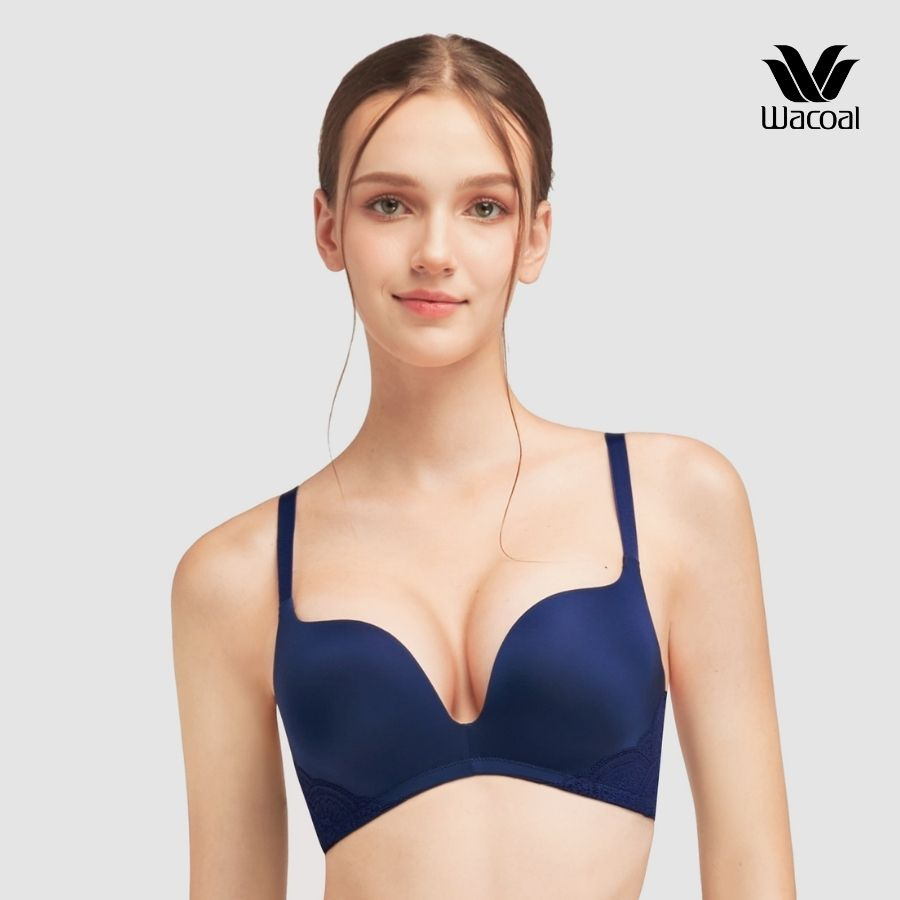 Áo lót Wacoal IIB3208 không gọng, khoét sâu, nâng vừa, trơn, mút 2cm, ren bản lưng cánh tiên - IB3208