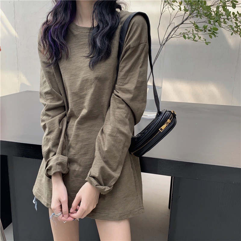 Áo thun tay dài cổ tròn nữ JULY, Áo phông nữ dài tay dáng rộng chất xược cotton, thun giấy