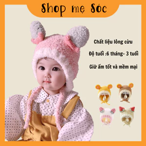 Mũ len lông cừu hình HOA QUẢ cho bé trai bé gái, có buộc dây cho bé 0-3 tuổi mesocshop