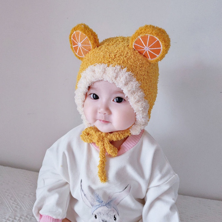 Mũ len lông cừu hình HOA QUẢ cho bé trai bé gái, có buộc dây cho bé 0-3 tuổi mesocshop