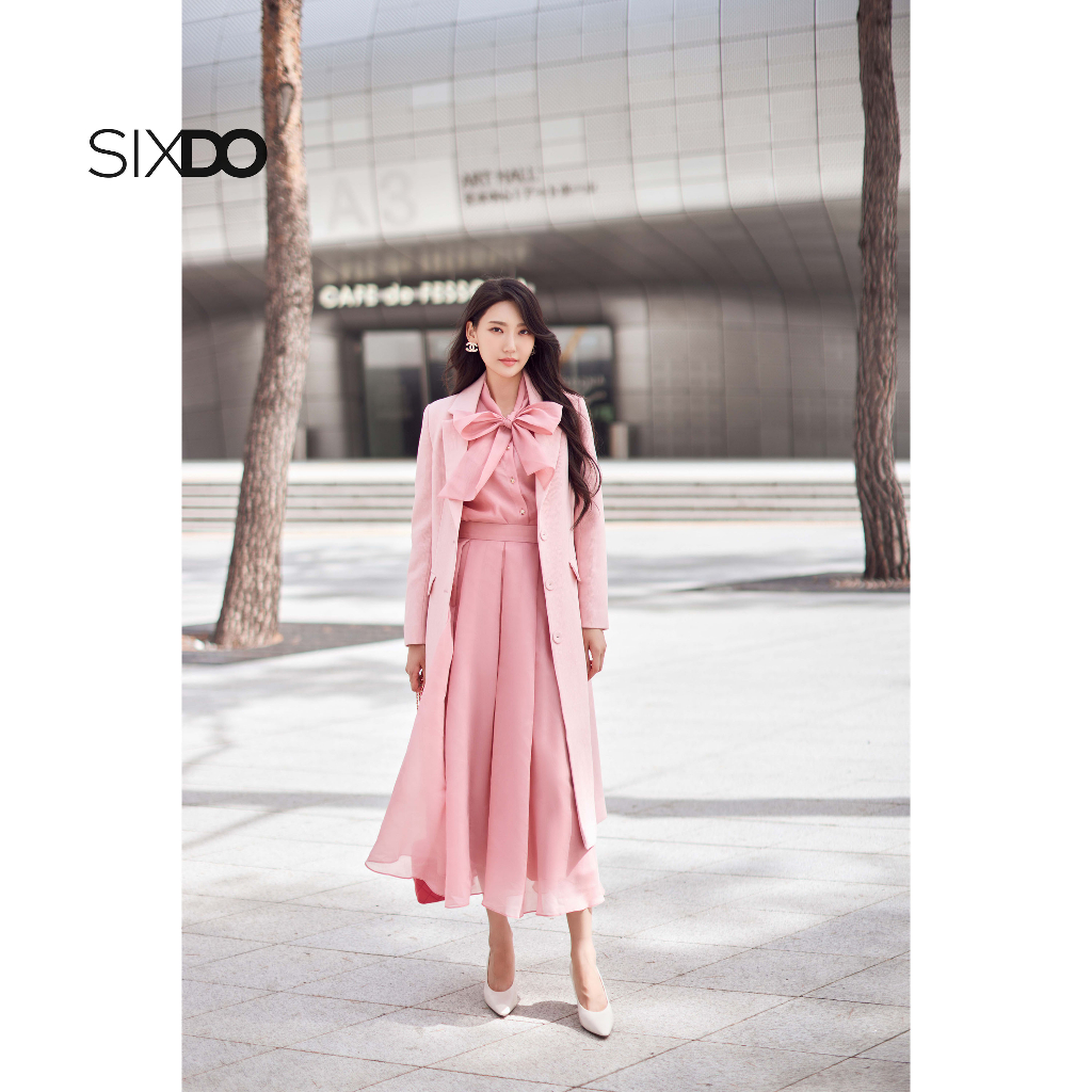 Áo khoác mangto SIXDO Light Pink Long Woven Coat