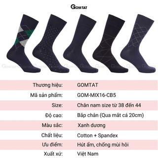 Hộp 5 đôi tất giày tây nam công sở GOMTAT mẫu MIX16, chất liệu cotton mềm mại, hút ẩm thoáng khí - LUX-MIX16-CB5