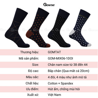 Tất vớ nam công sở đi giày tây cao cấp GOMTAT mẫu MIX06, chất liệu cotton mềm mại, hút ẩm thoáng khí  -GOM-MIX06-1DOI