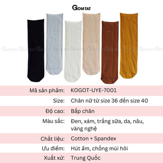 Tất nữ cao cổ trơn màu GOMTAT, chất liệu cotton mềm mại,khử mùi hôi - UYE-7001-1DOI