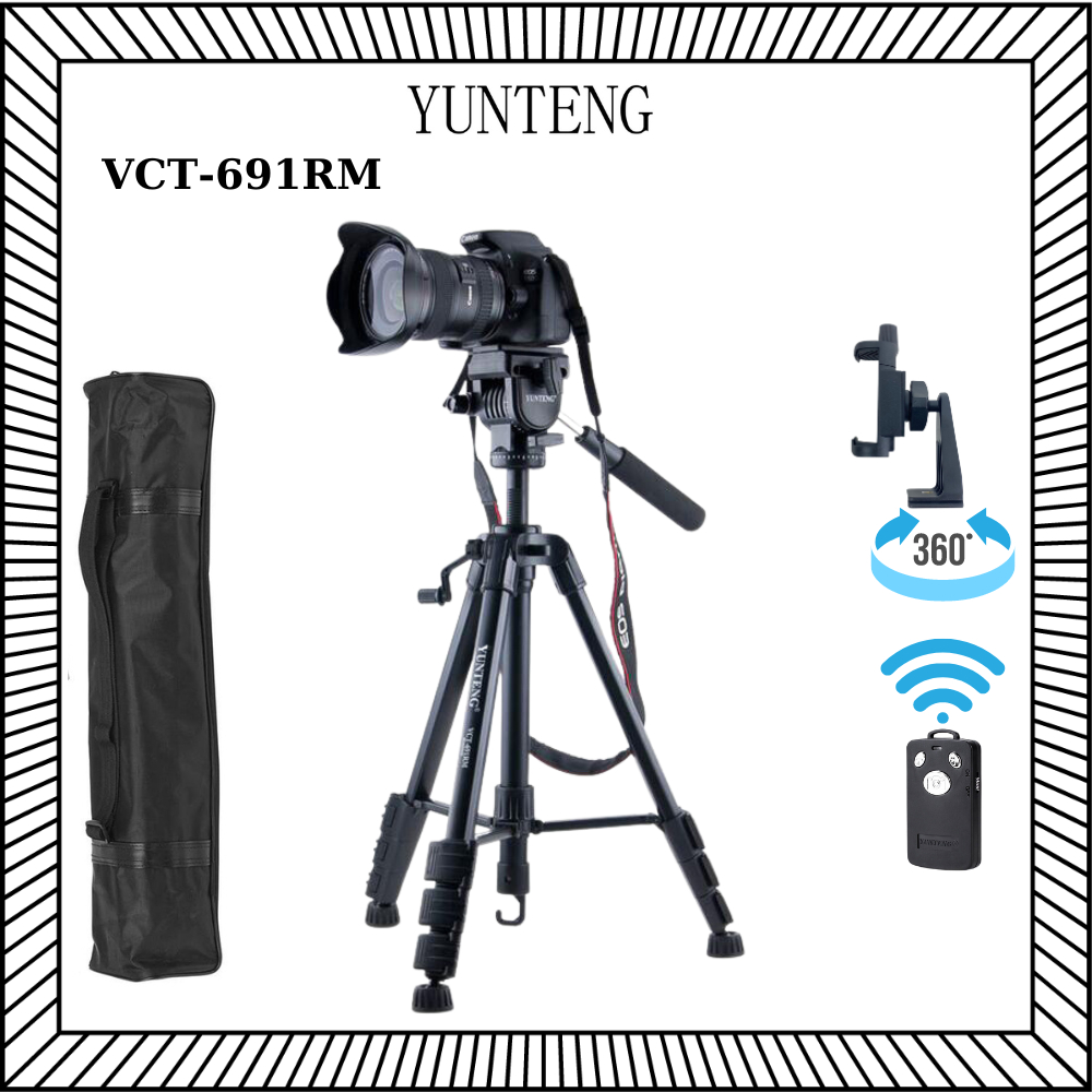 [HCM]Tripod Máy Ảnh YUNTENG VCT-691 - Chân Đế Livestream Xoay 360° Kèm Kẹp Điện Thoại, Túi Đựng và Remote Bluetooth