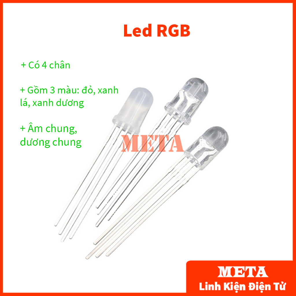 [Túi 5 Con] Led RGB Siêu Sáng 4 chân 3 màu đỏ, xanh lá, xanh dương 5mm ...