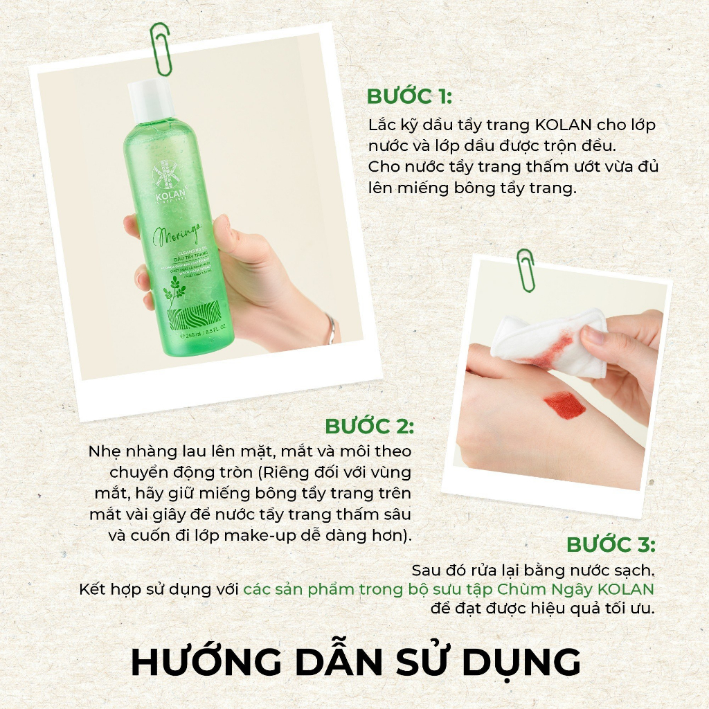 [Date 08/2027] Dầu Tẩy Trang KOLAN 250ml, Chiết Xuất Chùm Ngây, Làm Sạch, Dưỡng Ẩm, Mịn Màng