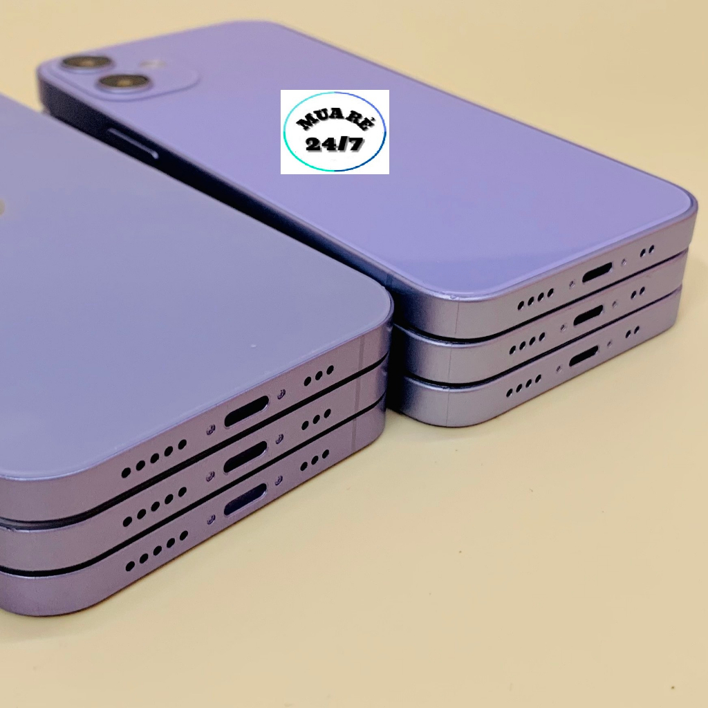 Mô hình ip 12 và 12 mini với tông màu tím mộng mơ dùng để trưng bày