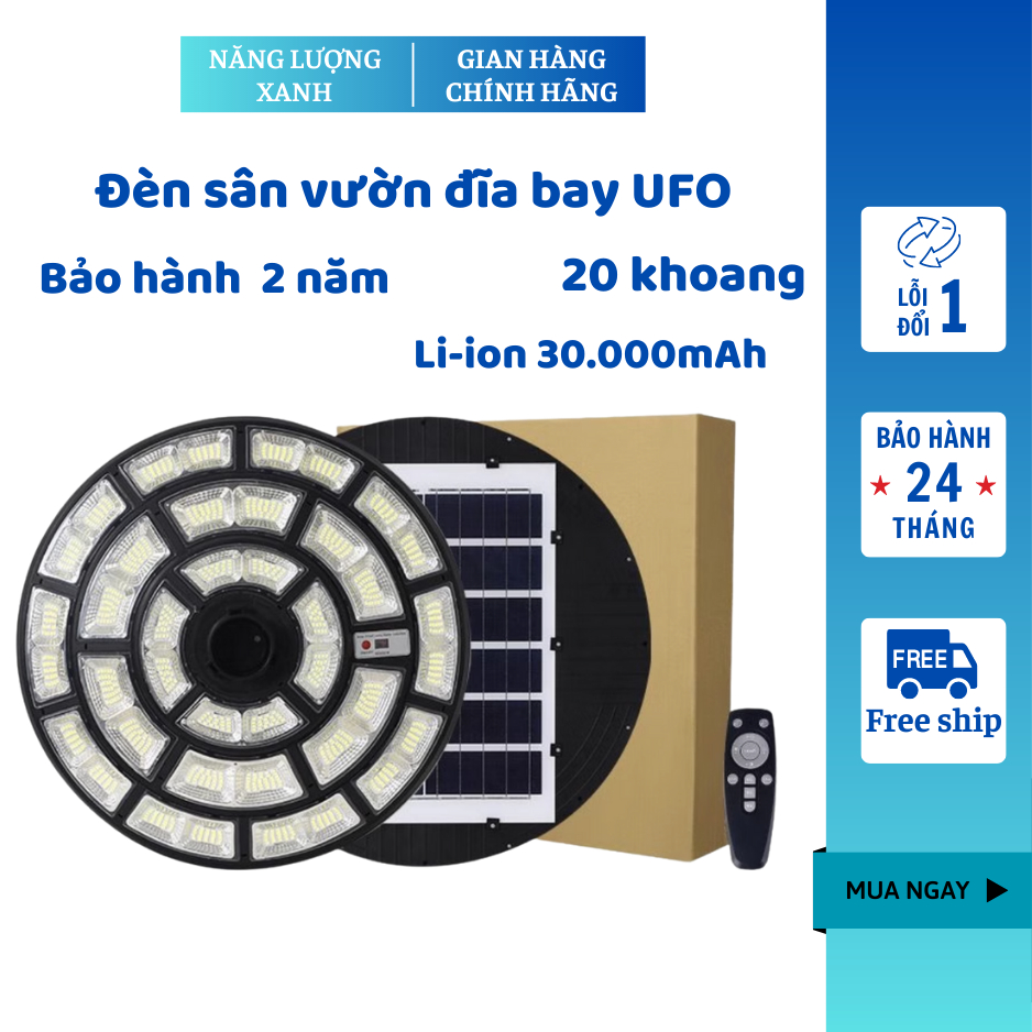 Đèn sân vườn đĩa bay UFO 1500w  năng lượng mặt trời 20 khoang  cảm biến ánh sáng - Bảo hành 2 năm