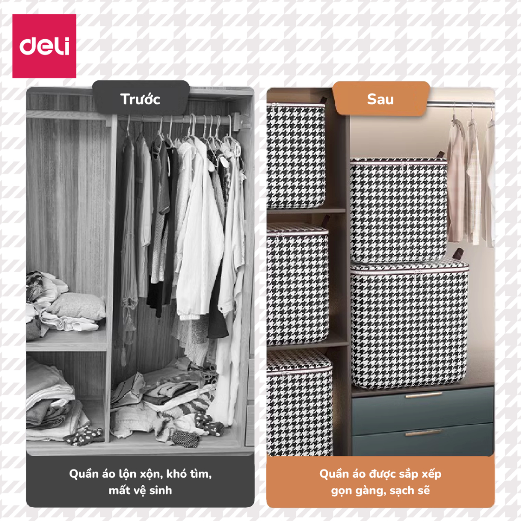 Giỏ túi đựng chăn quần áo bằng vải 140L DELI, Túi đựng chăn màn đa năng cỡ lớn có thể gấp gọn, chống bụi bẩn, ẩm mốc