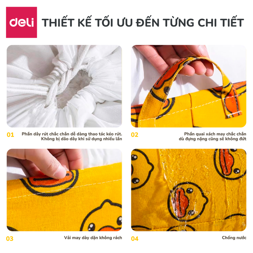 Túi Đựng Chăn Màn Quần Áo Vải Không Dệt Chống Thấm Nước Deli, Giỏ Đựng Quần áo Đa Năng Có Thể Gấp Gọn