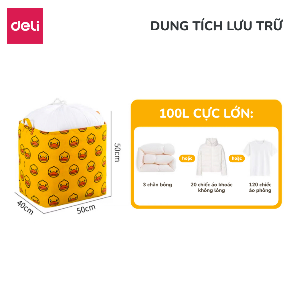 Túi Đựng Chăn Màn Quần Áo Vải Không Dệt Chống Thấm Nước Deli, Giỏ Đựng Quần áo Đa Năng Có Thể Gấp Gọn