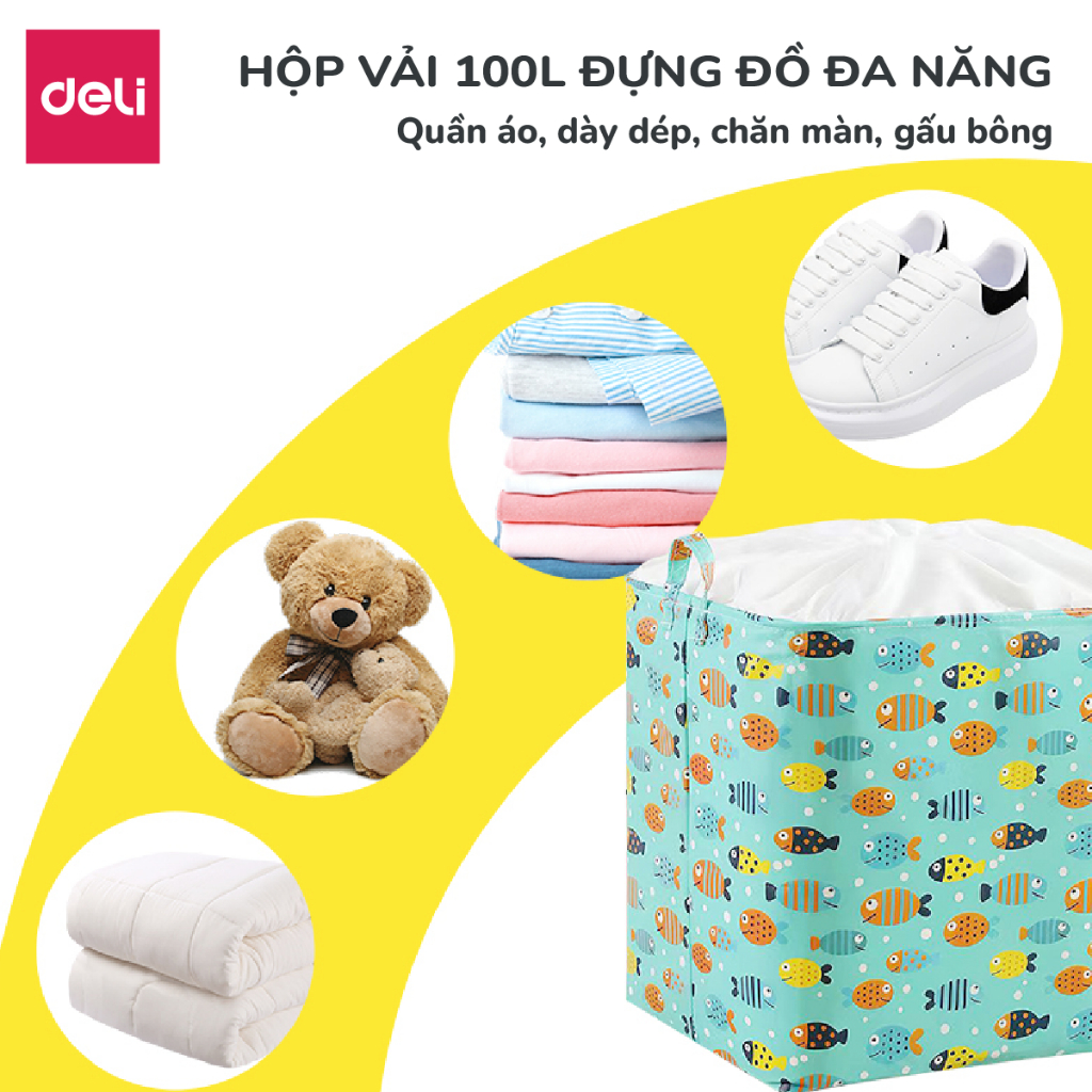 Túi Đựng Chăn Màn Quần Áo Vải Không Dệt Chống Thấm Nước Deli, Giỏ Đựng Quần áo Đa Năng Có Thể Gấp Gọn