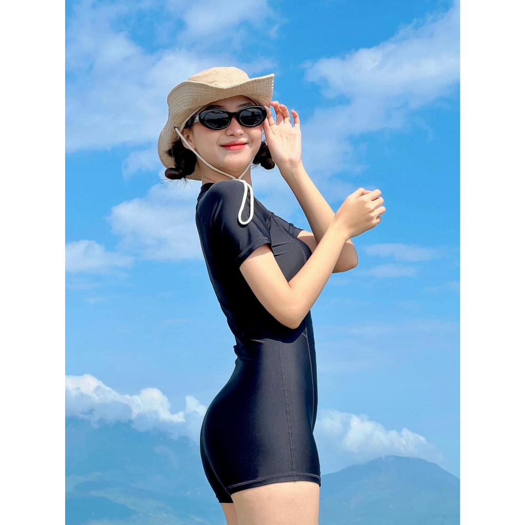 Đồ bơi đi biển bikini liền thân tay ngắn khóa kéo form shost sành điệu kín đáo HAN.T SHOP