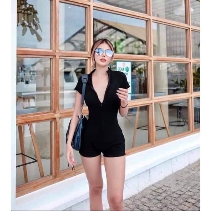 Đồ bơi đi biển bikini liền thân tay ngắn khóa kéo form shost sành điệu kín đáo HAN.T SHOP