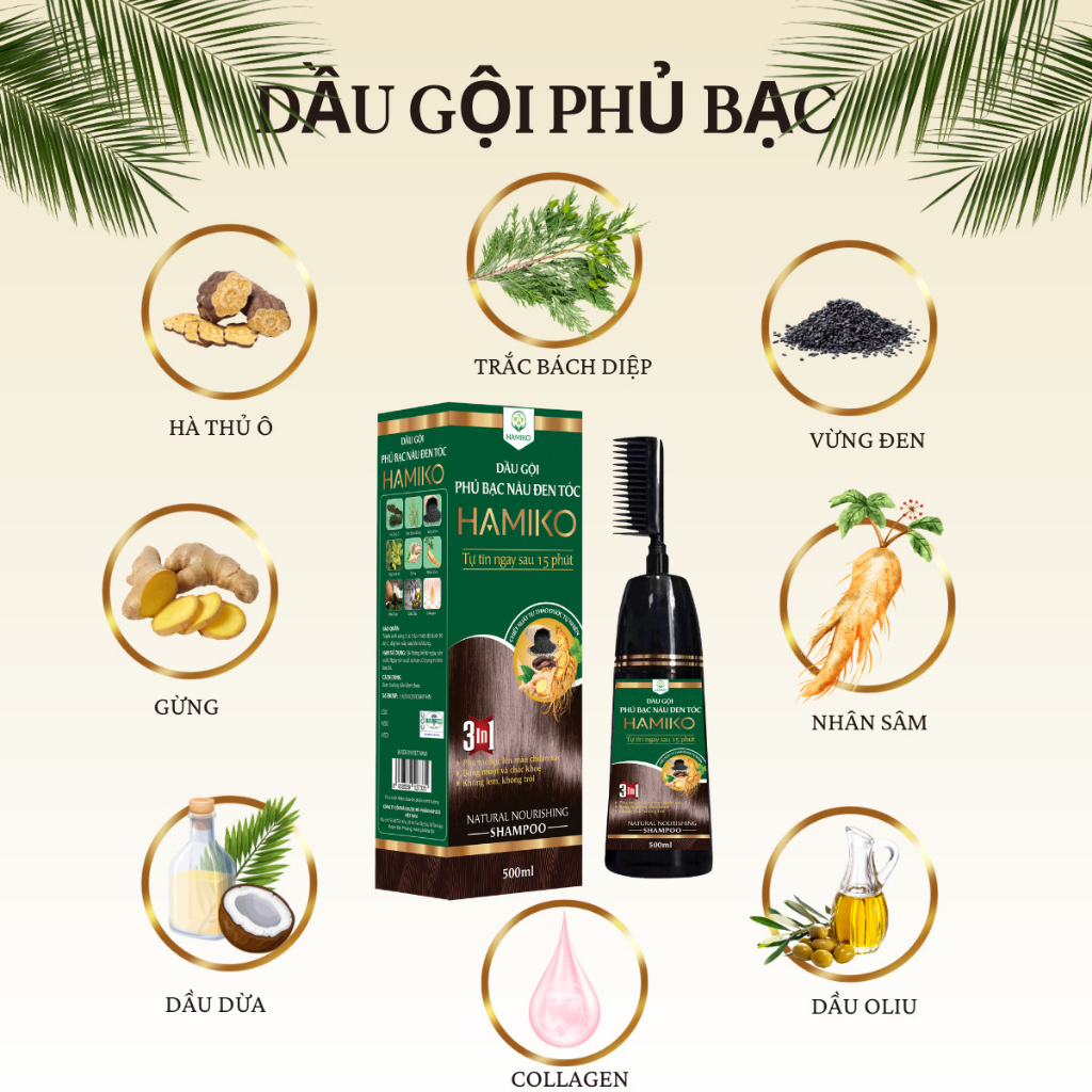 [Chính Hãng] Dầu gội phủ bạc Cty Hapuco, phiên bản siêu dưỡng Hamiko 3 Màu: Nâu hạt dẻ, Nâu đen, Đen