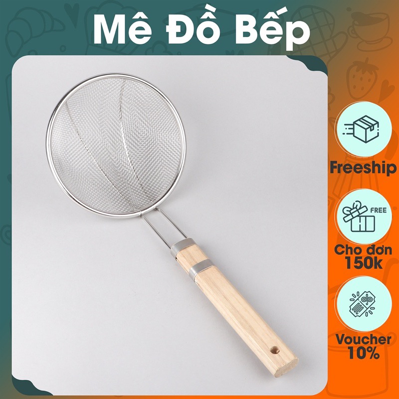Vợt lưới inox cán gỗ - INOX 304 CAO CẤP, Chao vợt inox vớt đồ chiên rán ...