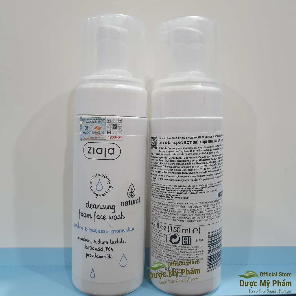 Sữa rửa mặt dạng bọt siêu dịu nhẹ ngừa mẩn đỏ Ziaja Cleansing Foam Face Wash Sensitive & Redness