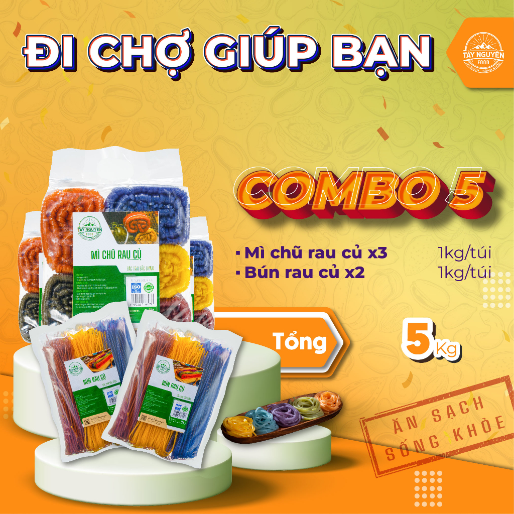 Combo Đi chợ 5 Tây Nguyên Food – Việt Nam 5kg: Bún rau củ và Mì Chũ rau ...