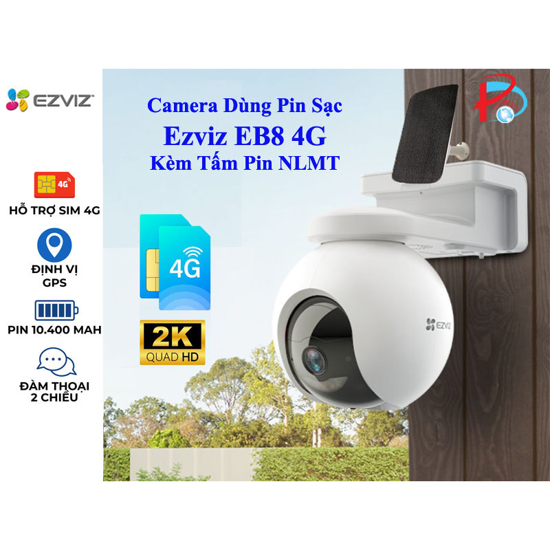 Camera Ezviz Pin Sạc Eb8 2k Dùng Sim 4g Tặng Kèm Tắm Pin Nlmt định Vị