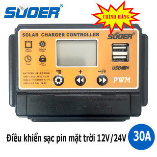 Bộ điều khiển sạc pin năng lượng mặt trời Suoer ST-S1230 30A 12V 24V tự động nhận bình