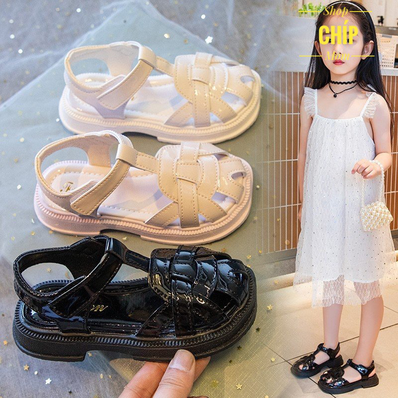 sandal bé gái dép rọ đan da PU cho bé mềm êm chân chống trượt hồng đen trắng mẫu mới thời trang hè thu công chúa DK655