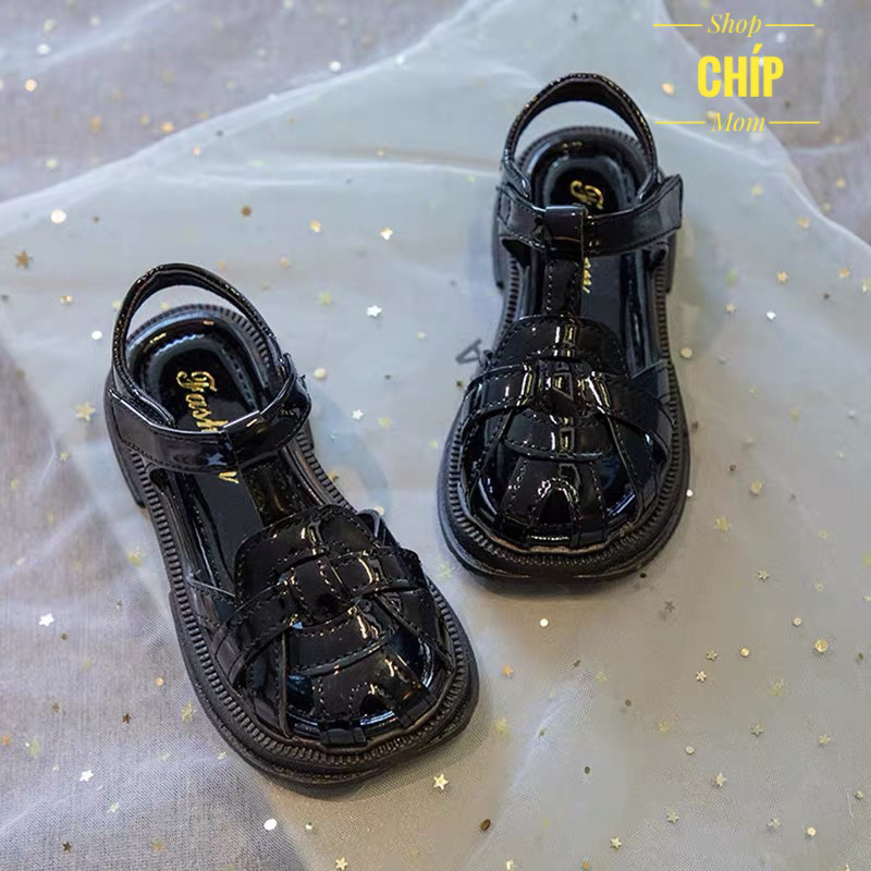 sandal bé gái dép rọ đan da PU cho bé mềm êm chân chống trượt hồng đen trắng mẫu mới thời trang hè thu công chúa DK655
