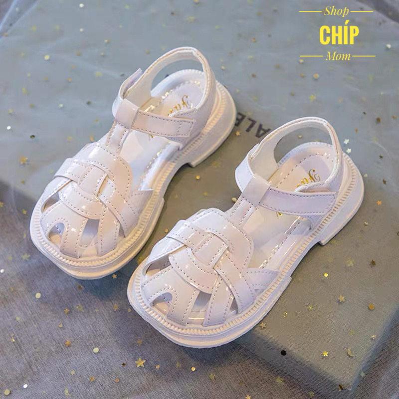 sandal bé gái dép rọ đan da PU cho bé mềm êm chân chống trượt hồng đen trắng mẫu mới thời trang hè thu công chúa DK655