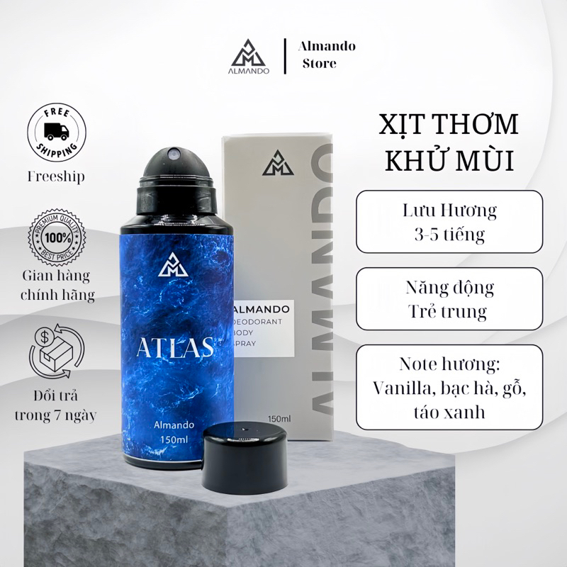 Body mist nam Almando, Xịt thơm khử mùi toàn thân chính hãng 150ml